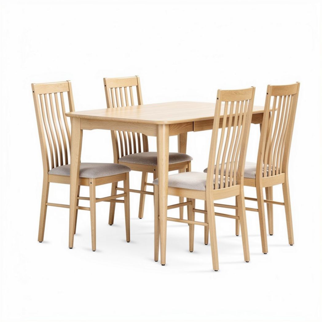Table à manger en bois avec cinq chaises rembourrées dimensions 150 x 80 x 75cm
