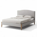 Lit en tissu gris clair avec pieds en bois 200 x 160 x 100cm