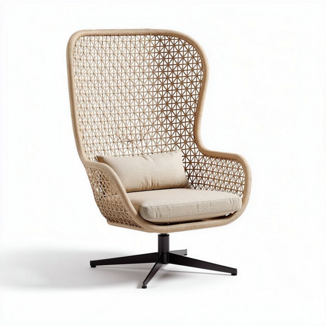 Chaise en osier avec coussin intérieur dimensions 85 x 75 x 110cm couleur beige