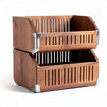 Panier en bois de chauffage empilable 30 x 25 x 20cm avec poignées en métal
