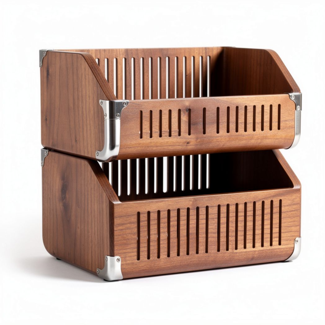 Panier en bois de chauffage empilable 30 x 25 x 20cm avec poignées en métal