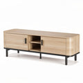 Meuble tv en bois clair 150 x 40 x 50cm avec rangement et pieds noirs