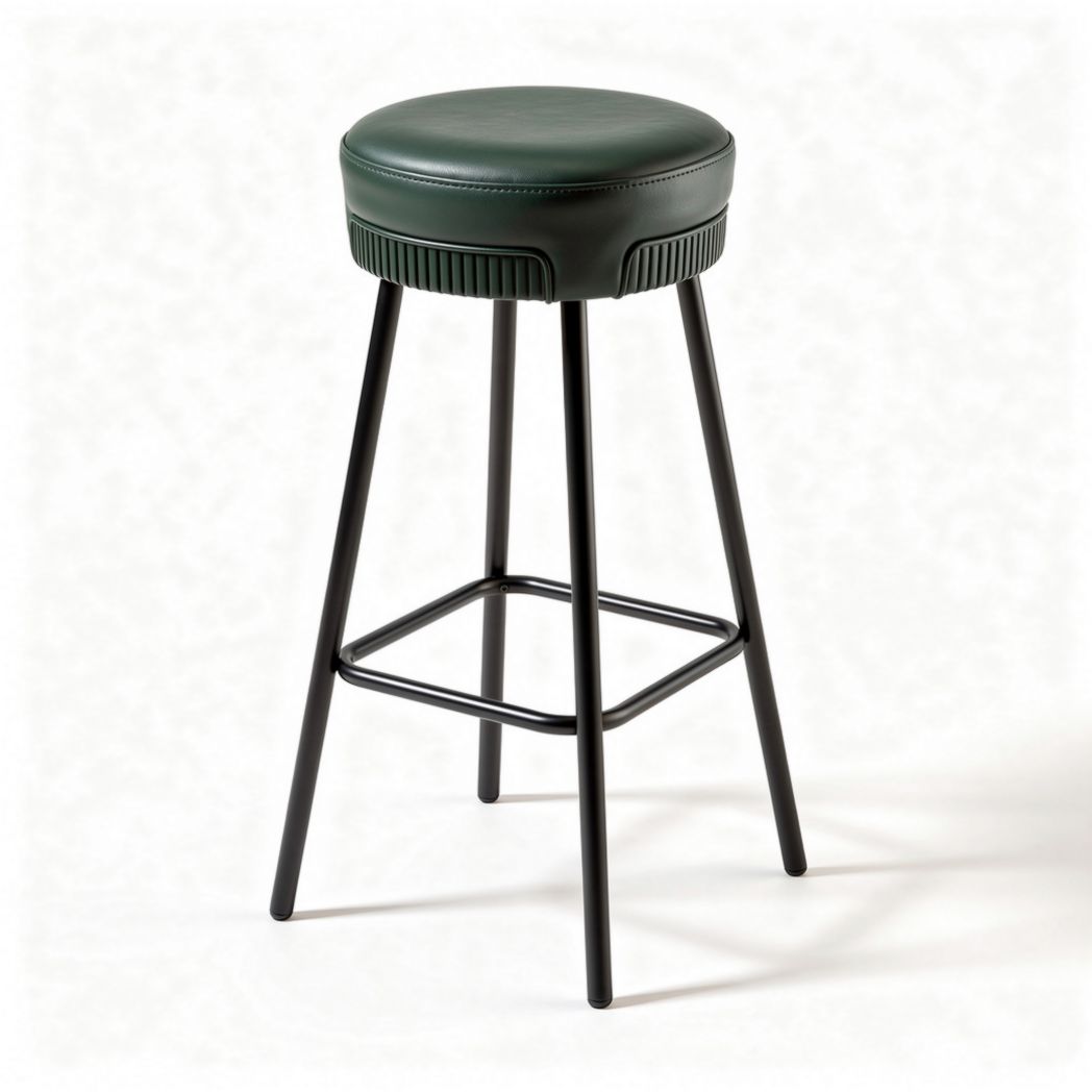 Tabouret de bar en cuir vert et métal noir 40 x 40 x 75cm