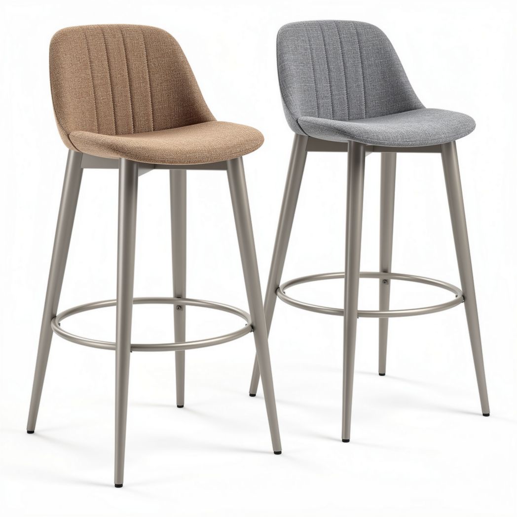 Tabourets de bar en tissu beige et gris avec structure en métal 45 x 45 x 100cm