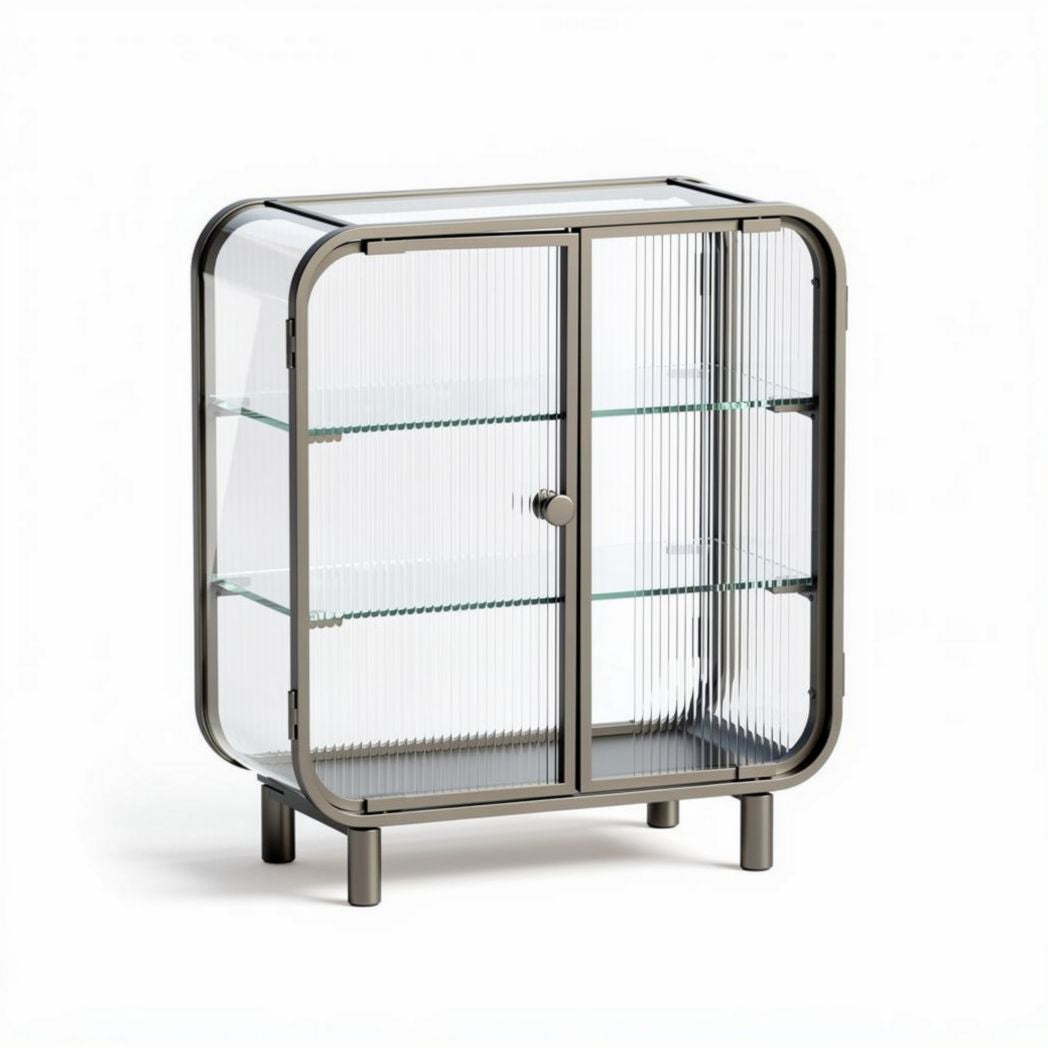 Buffet en verre transparent de 80 x 40 x 80cm avec structure en métal gris