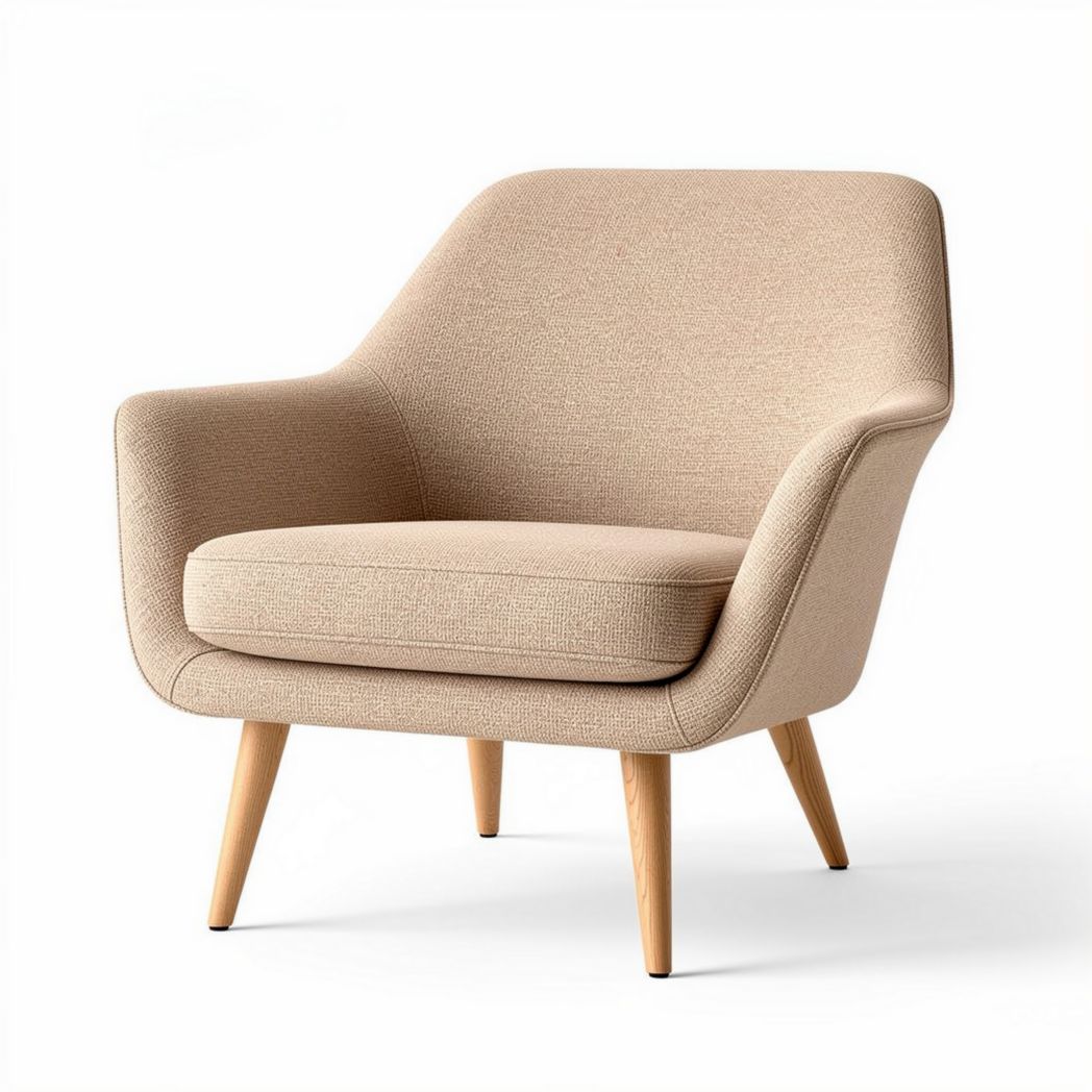 Fauteuil en tissu beige à pieds en bois dimensions 80 x 75 x 80 cm