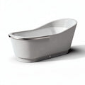 Baignoire en pierre reconstituée couleur gris avec rebord en acier inoxydable 150 x 70 x 55cm