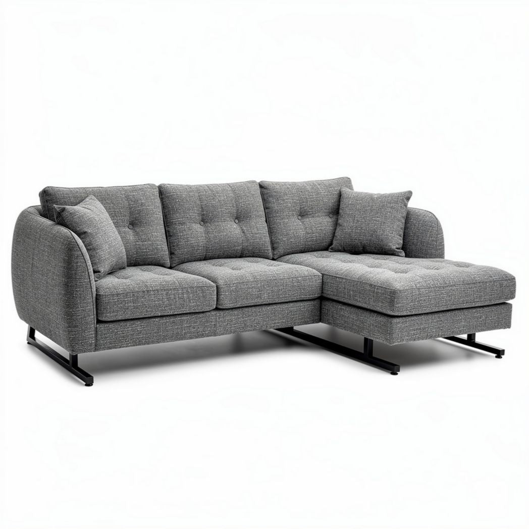 Canapé d'angle en tissu gris avec repose-pieds 200 x 90 x 85cm